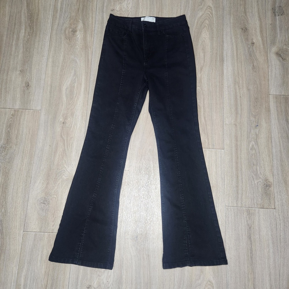 Anne Klein Jeans Womens 8 Black High Rise Flare Front Seam Denim Pants